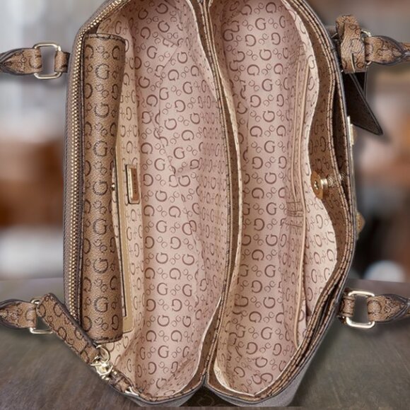 GUESS Dark Brown Handbag Satchel with 1 coin purse Brand New with tag - Picture 4 of 7